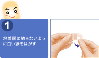 粘着面に触らないように白い紙をはがす